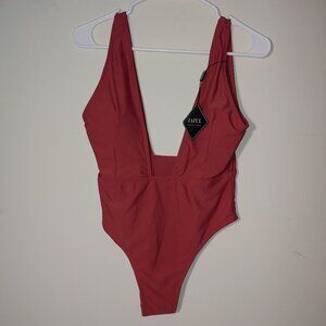 ZAFUL Deep Plunge High Cut One Piece Swimsuit Size L/8 Brick Caramel